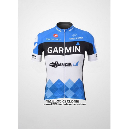2012 Maillot Ciclismo Garmin Cervelo Blanc et Azur Manches Courtes et Cuissard